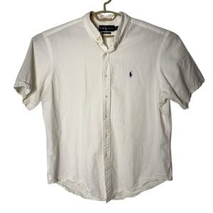 Vtg Ralph Lauren Classic Fit Seersucker Button Down Shirt XL Cream 100% Cotton